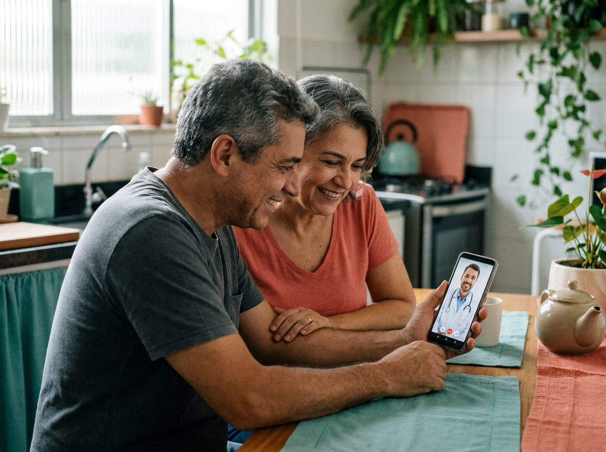 Casal em consulta médica online pela PresençaMed